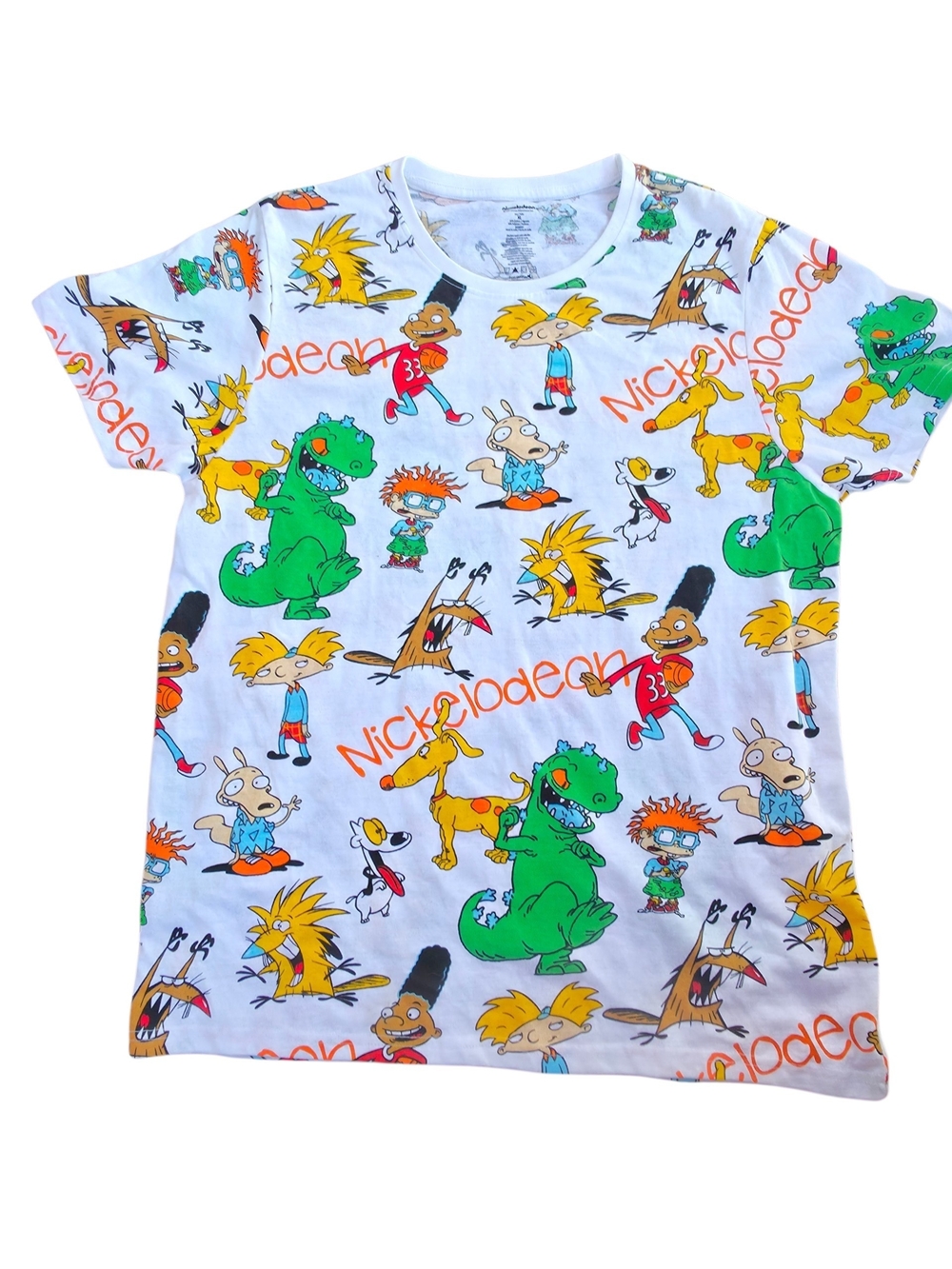 Nickelodeon White All-Over Character Tee with Green, Yellow & Orange Accents